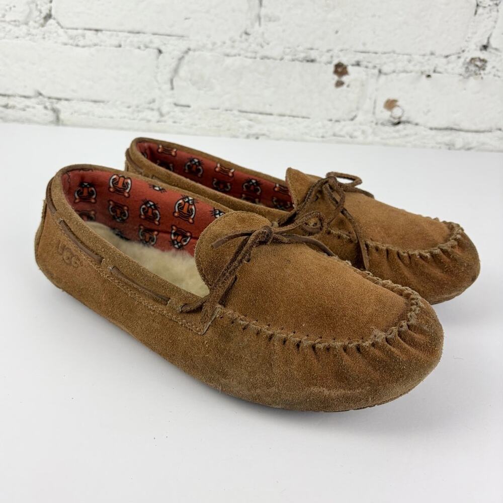 Ugg Ryder Jungle Chestnut Suede Leather Shearling Fur Moccasin Slippers 6